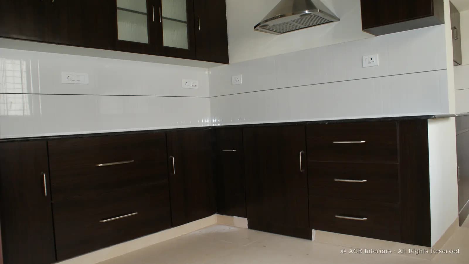 Graphite Modular Kitchen — Full modular kitchen, interior design by ACE Interiors, Chennai