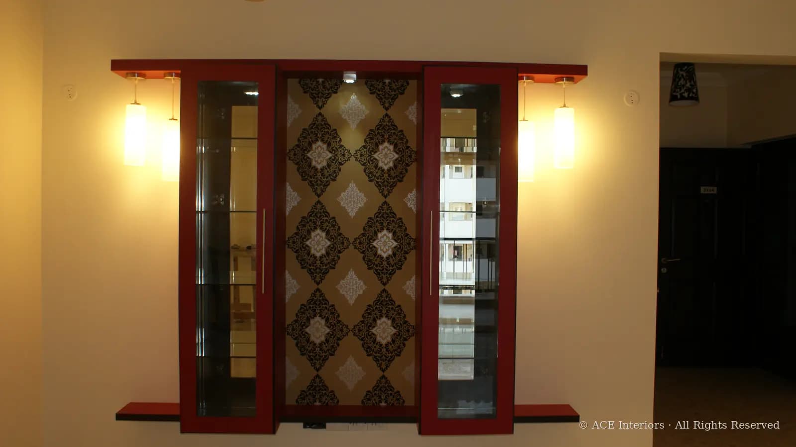 Jaali Display Partition — Backlit foyer joinery, interior design by ACE Interiors, Chennai