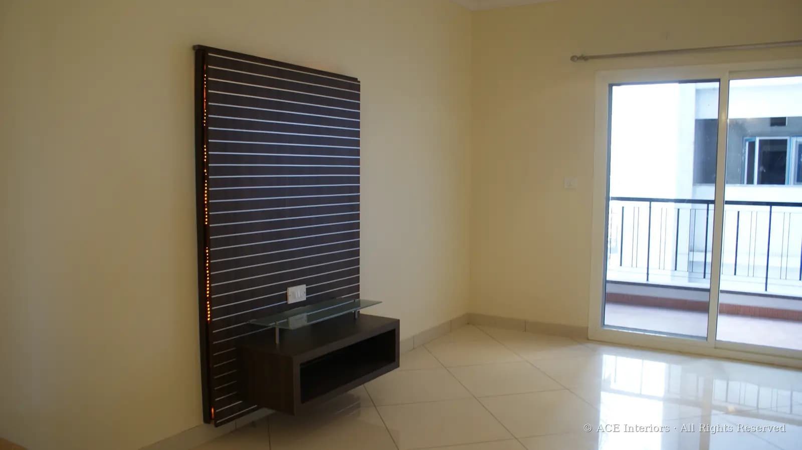 Slatted TV Lounge — Living & entertainment wall, interior design by ACE Interiors, Chennai